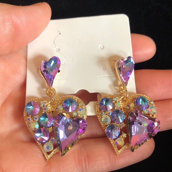 Jewelry - Jewelry - Elegant Heart-Shaped Faux Purple Gemstone and Gold Tone Earrings